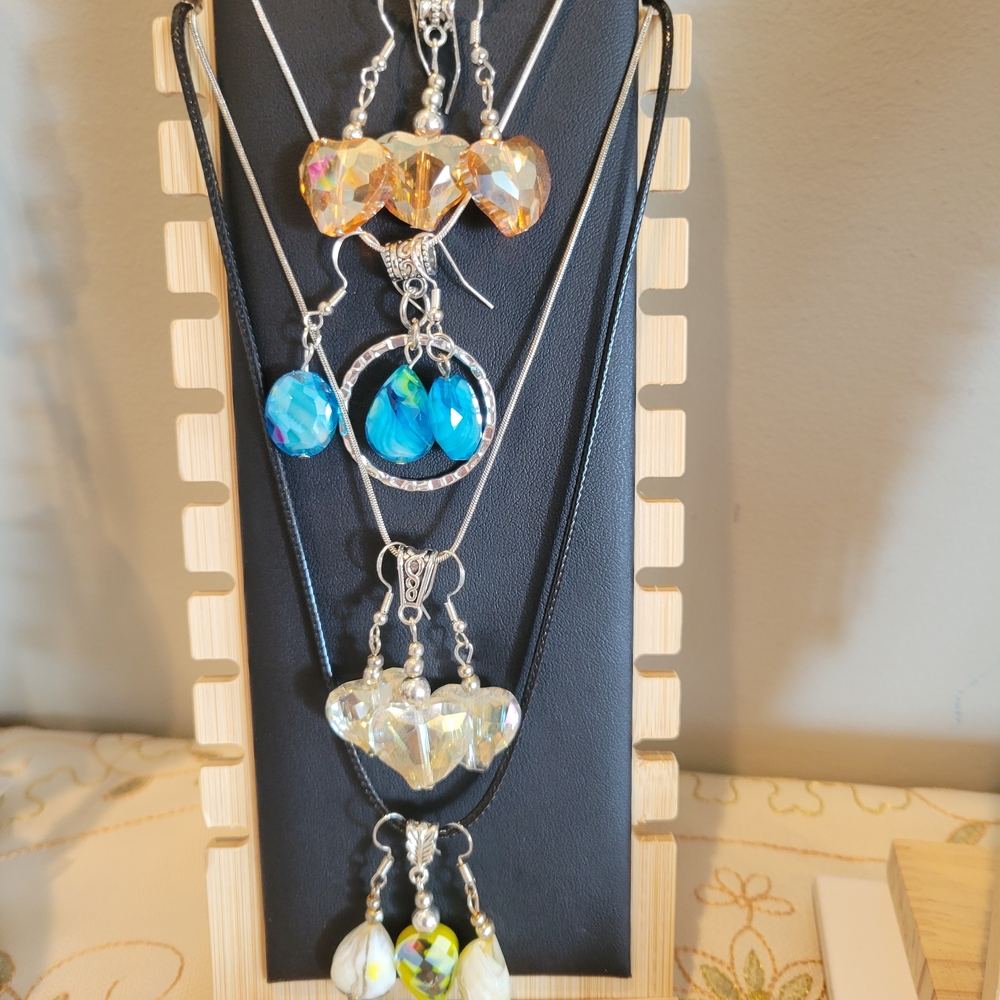 Silver and Blue Crystal Pendant Necklace